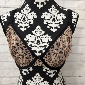 CUUP Bra The Plunge Mesh Size 36F Leopard Print Underwire Unlined Sheer Sexy